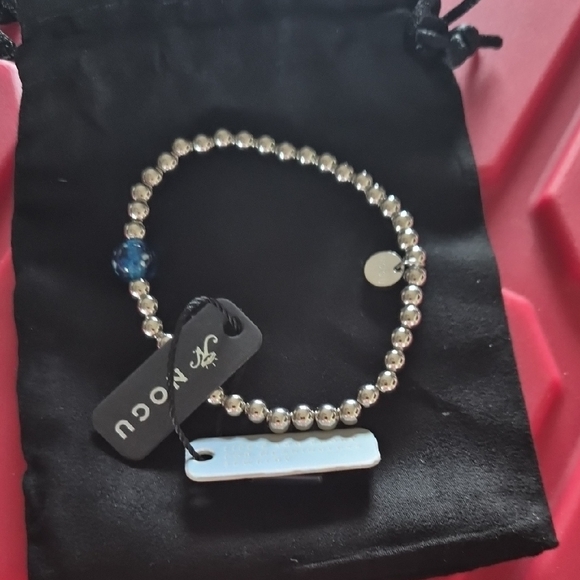 Nogu Jewelry - Silver Beaded Bracelet with Blue Accent